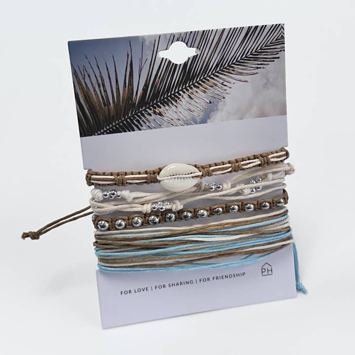 Palm Card Color Stack Pull Bracelets Set/4 for wholesale by Pink House Imports