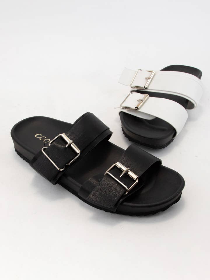 CCOCCI - Wholesale Sandals - Women's - *MINI PACK* DOUBLE BUCKLE STRAP SLIDE SANDAL A