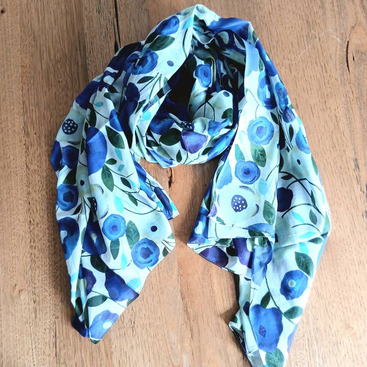 Lenço de Algodão com Folhas e Papoilas 67128 por atacado de Cinnamon Creations