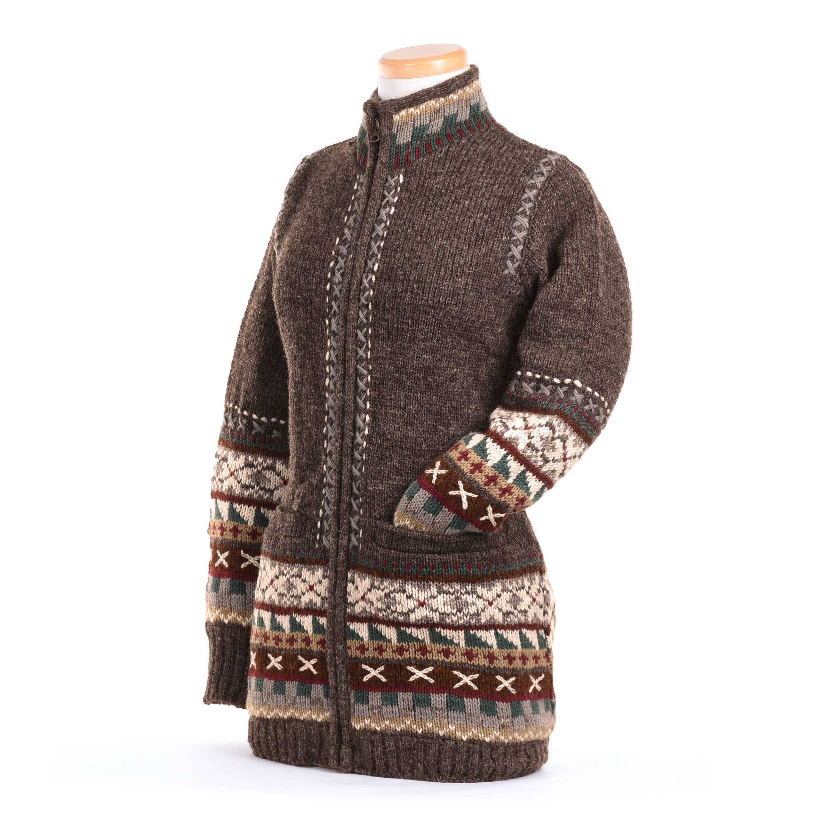 Lost Horizons Knitwear – Ships from USA - Vente Pull en maille – femme - Pull en laine tricotée Kirstin avec bordure à motif nordique7