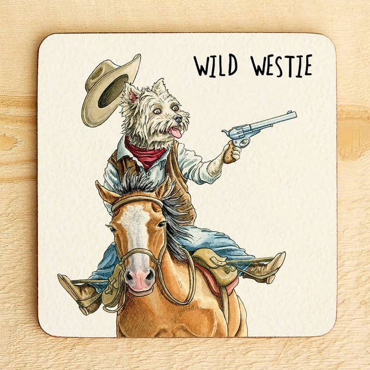 Wild Westie Coaster - Drinks Coaster - Dog Coaster for wholesale by Bewilderbeest