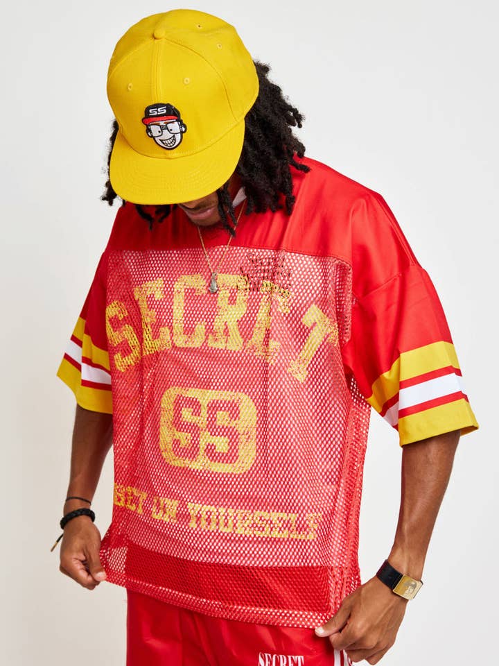 Red Mesh Oversized Football Jersey for wholesale by Secret Scientist