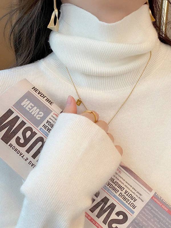 UZ Wholesale Store – Großhandel Strickpullover – Damen – Einfache, dünne, langärmlige, einfarbige Pullover mit hohem Kragen7