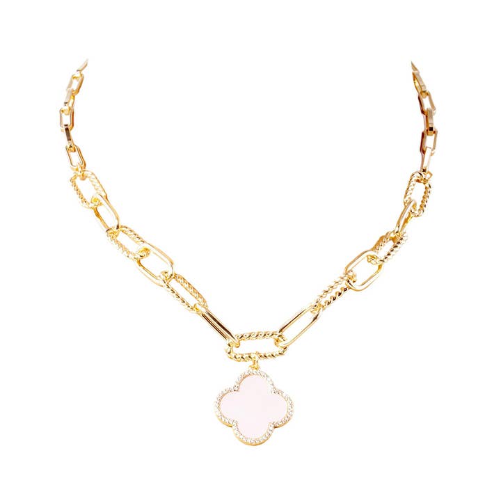 Sensibling Corp. - Wholesale Pendant/Charm Necklace - Gold Dipped Quatrefoil Pendant Paperclip Chain Necklace
9