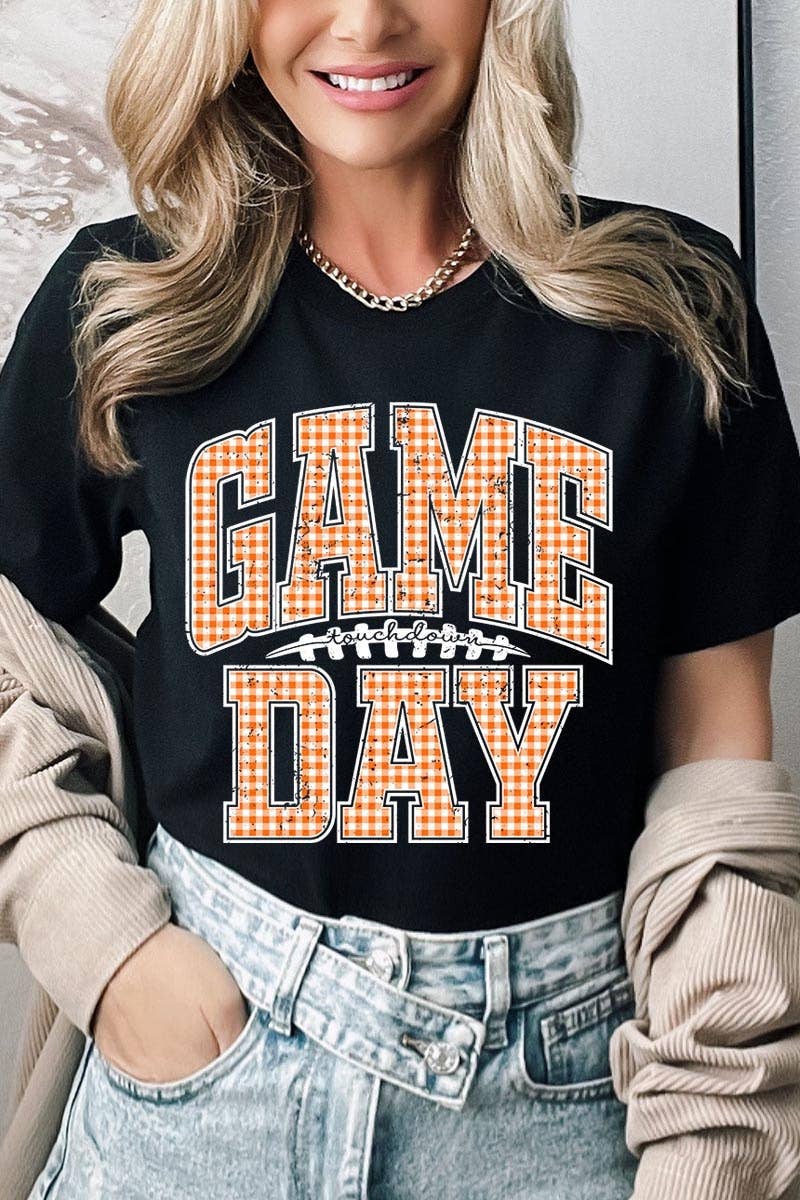 COLORBEAR - Wholesale T-Shirt (Graphic) - Women's - Orange Gingham Game Day Graphic Tee21