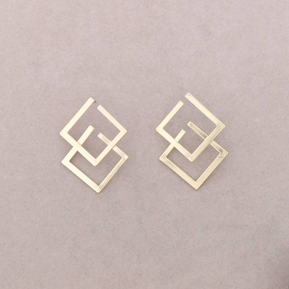 Sonata - Wholesale Snap Jewelry - Double Square Metal Clip-On Earrings0