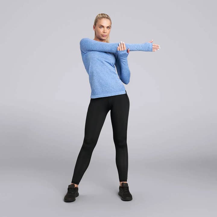 Kvinde Kors X Sømløs Langærmet Top - Blå for engroshandel hos HPE Activewear