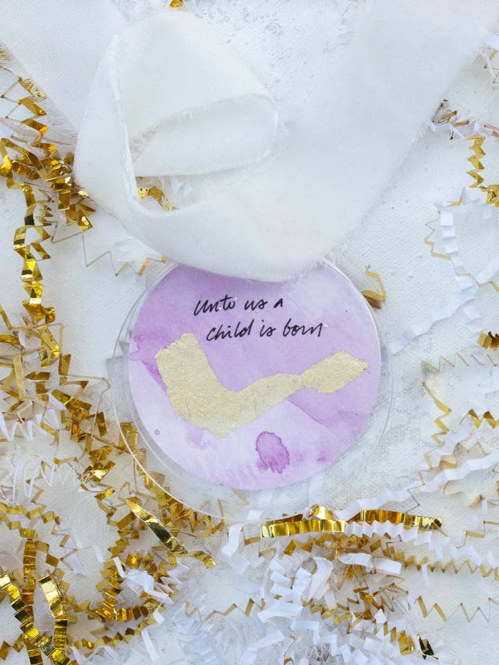 Christian Christmas Ornament - Unto Us a Child Is Born for wholesale by Mercy Creates