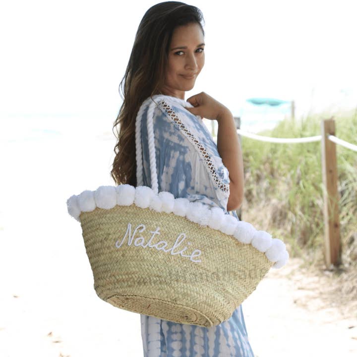 Pom Pom Moroccan Straw Basket Personalized for wholesale by NOMAD&FASHION