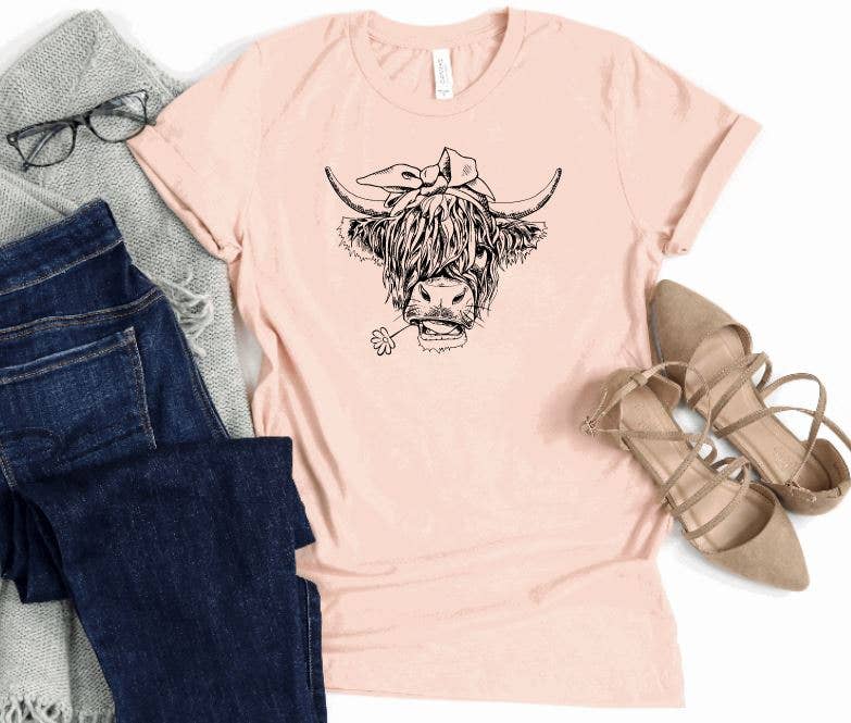 Tron Tron Graphic Wear - Wholesale Screen Printed T-Shirt - Women's - Highland Cow Bella and Canvas Graphic Tee #OS415