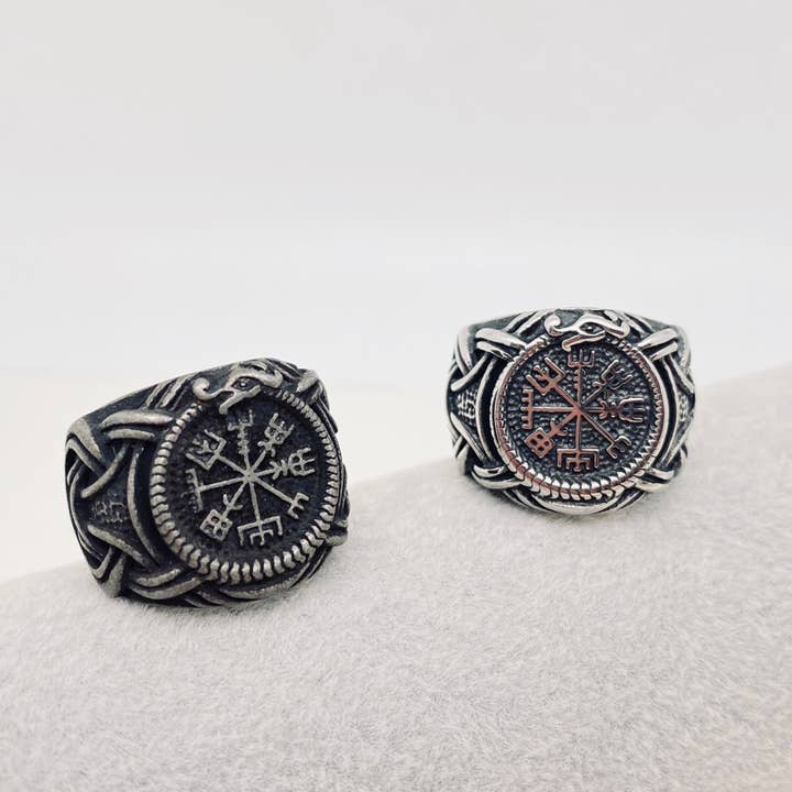 Mio Queena - Vendita all'ingrosso Anelli con sigillo - Anello da uomo Viking Compass in acciaio inossidabile - MJ/MR8