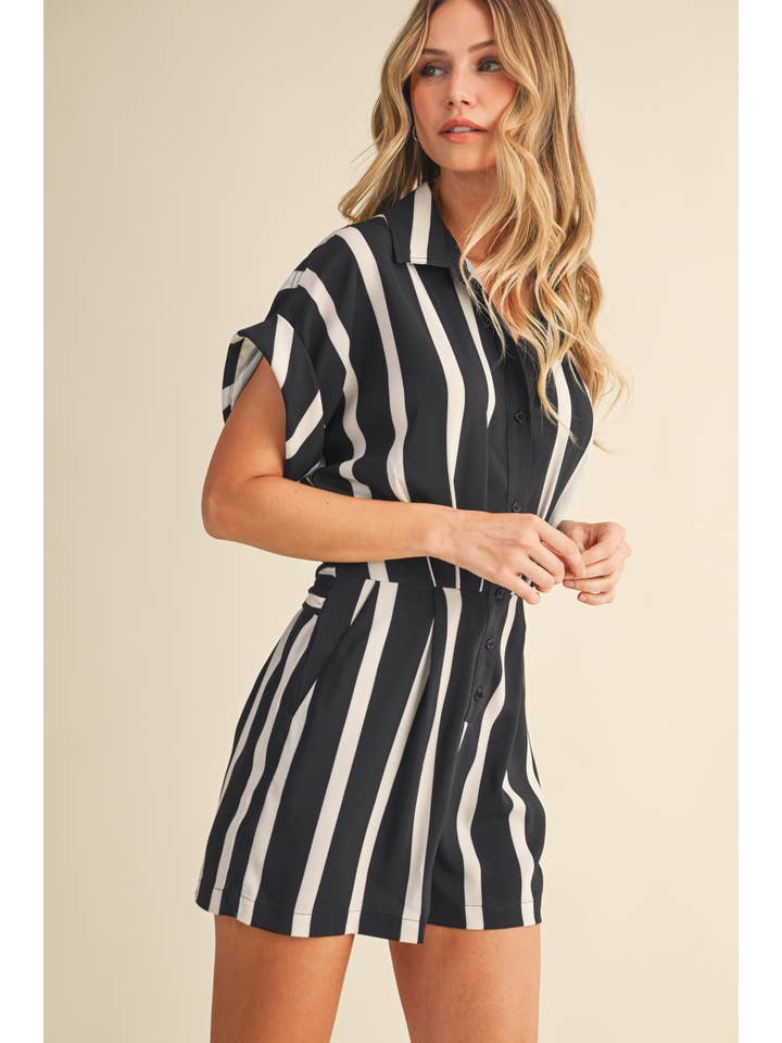 Klesis - Wholesale Romper - Women's - IR2278 STRIPED BUTTON DOWN ROMPER WITH FOLDED SLEEVES1