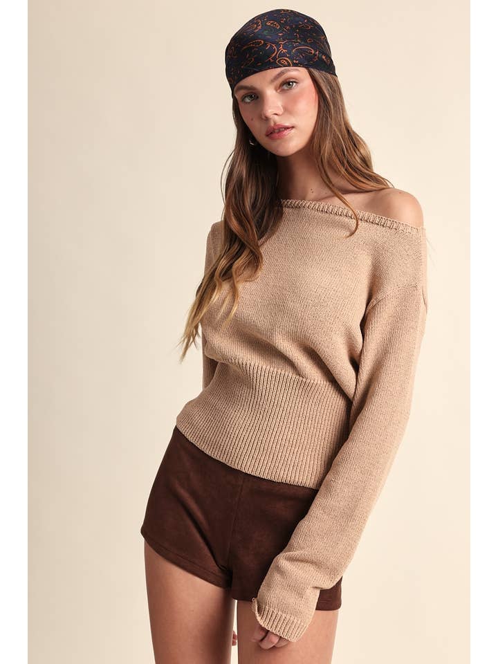 Sky to Moon - Wholesale Knit Sweater - Women's - FIT-IN WAISTLINE ONE-SHOULDER KNIT SWEATER TOP