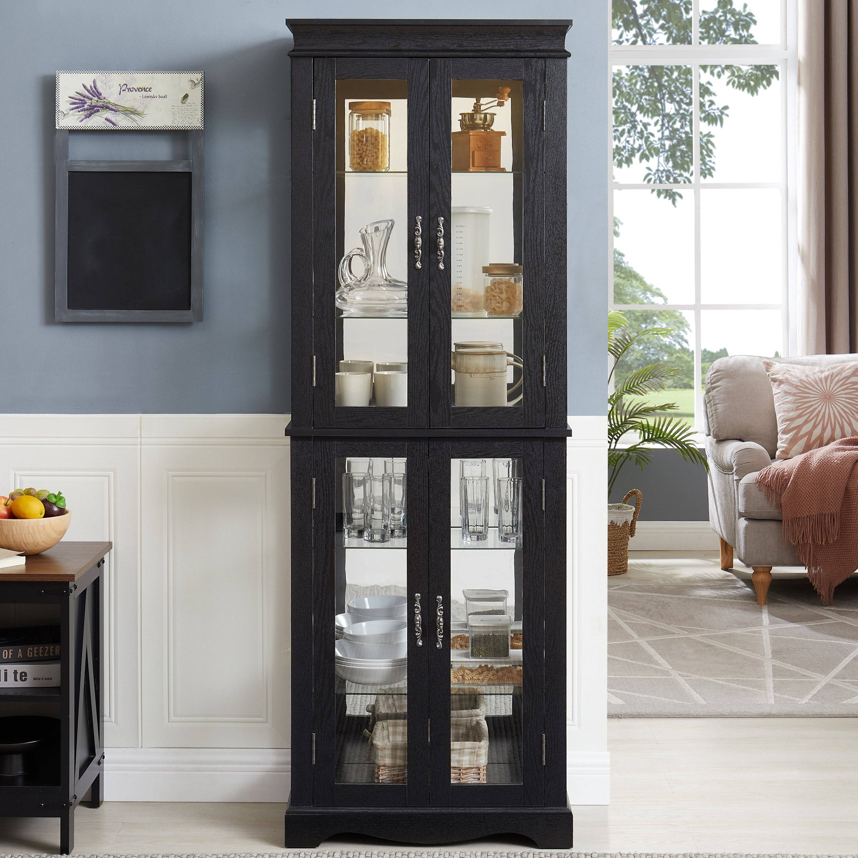 39F Inc. - Wholesale Cabinet - Lighted 6-Tier Glass Curio Display Cabinet with Wood Frame2