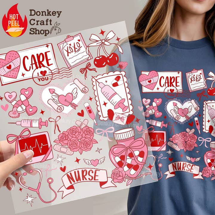Transferts DTF Infirmière de la Saint-Valentin Prêts à presser pour la vente par Donkey Craft