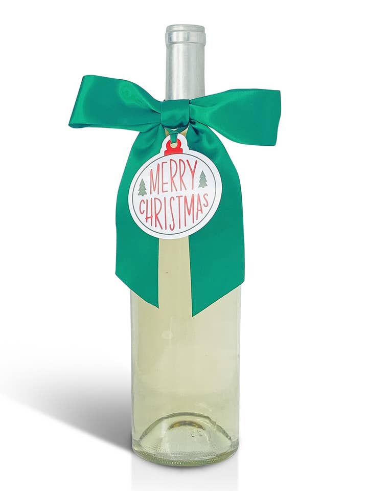 Bouteille Arc + Étiquette Cadeau™ - Ornement Rouge Joyeux Noël pour la vente par Wrapido!