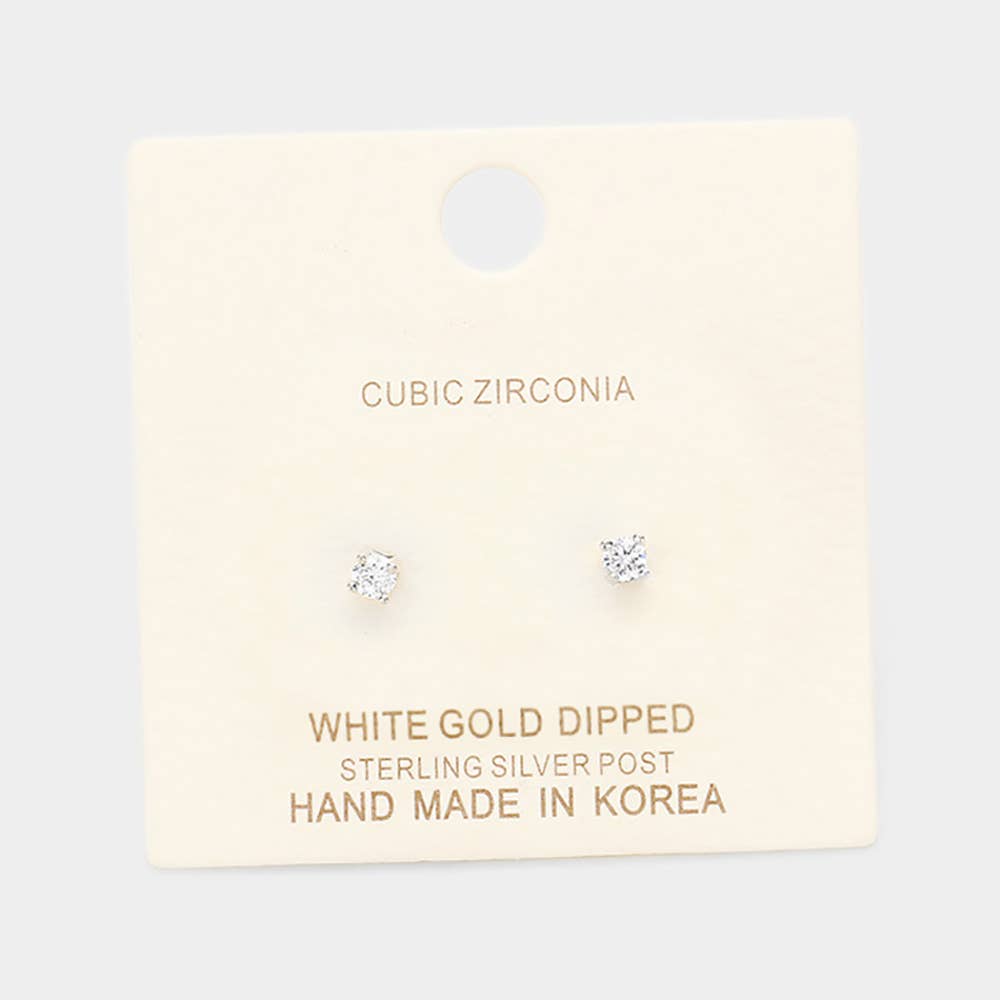 Sensibling Corp. - Wholesale Stud/Post Earrings - Gold Dipped 3mm Cubic Zirconia Square/Round Stud Earrings3