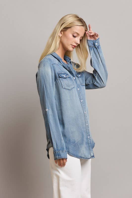Able – wholesale Buttoned-down shirt – Women's – Denim Shirt3