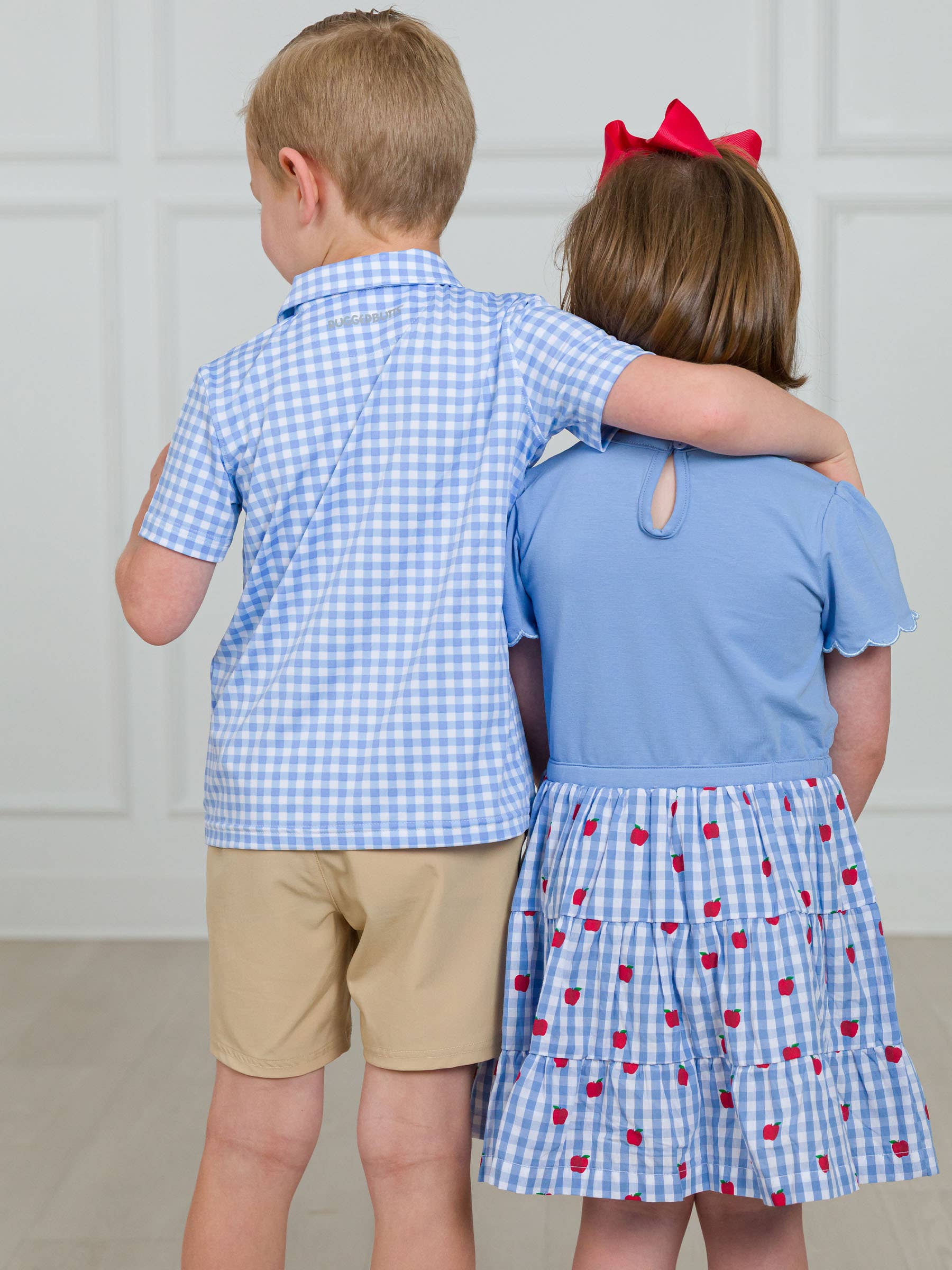 Boys Classic Periwinkle Blue Gingham Knit Short Sleeve Performance Polo for wholesale on Faire1