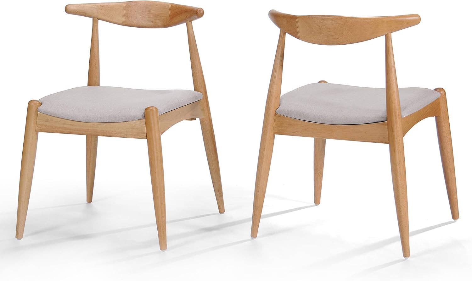 Beige Fabric Dining Chairs With Oak Finish 2 Pack Set for wholesale on Faire0