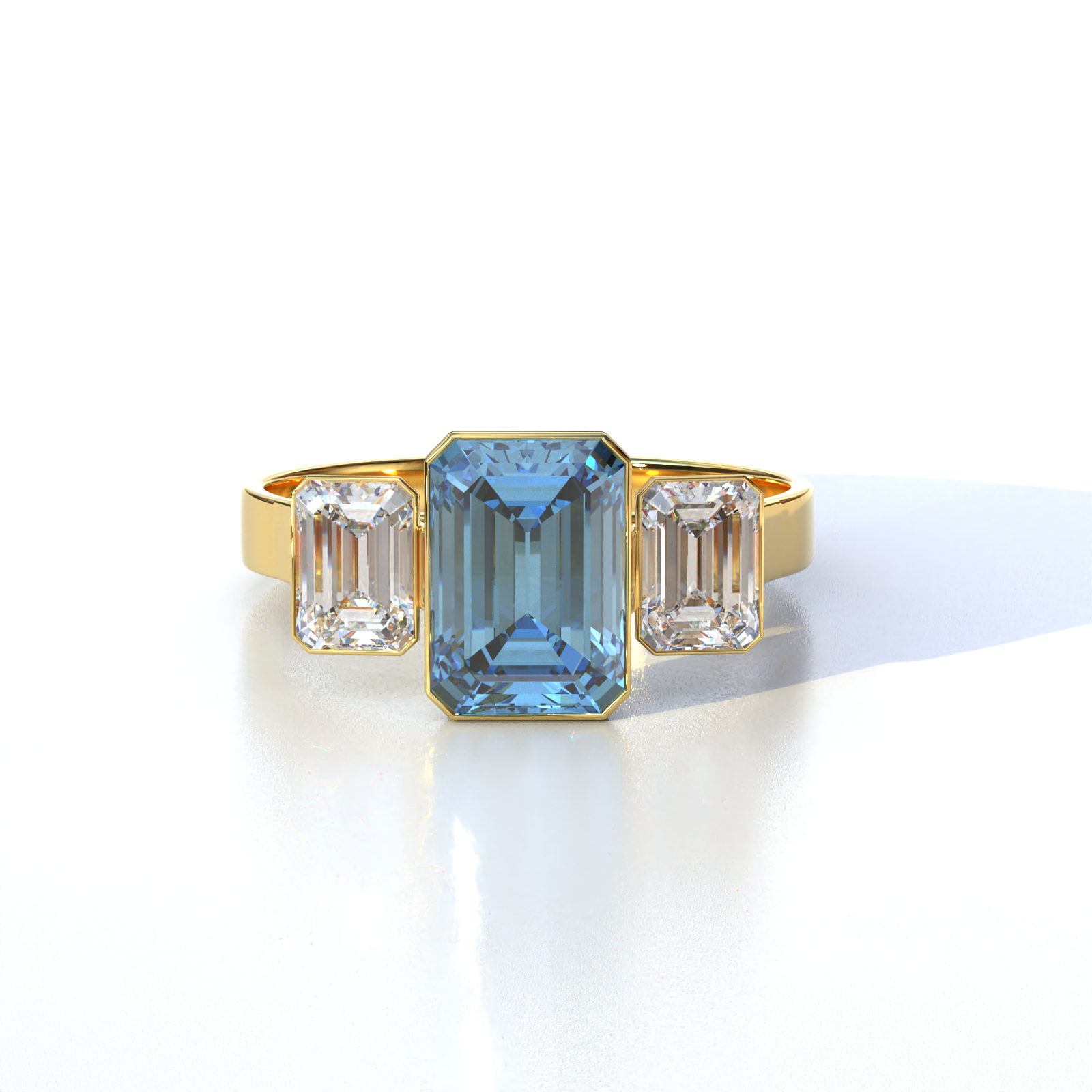 Mohana Jewels - Luxury - Wholesale Engagement Ring - Lab Grown Diamond Blue Emerald Cut Bezel Set 3 Stone Diamond Engagement Ring - Elaris5