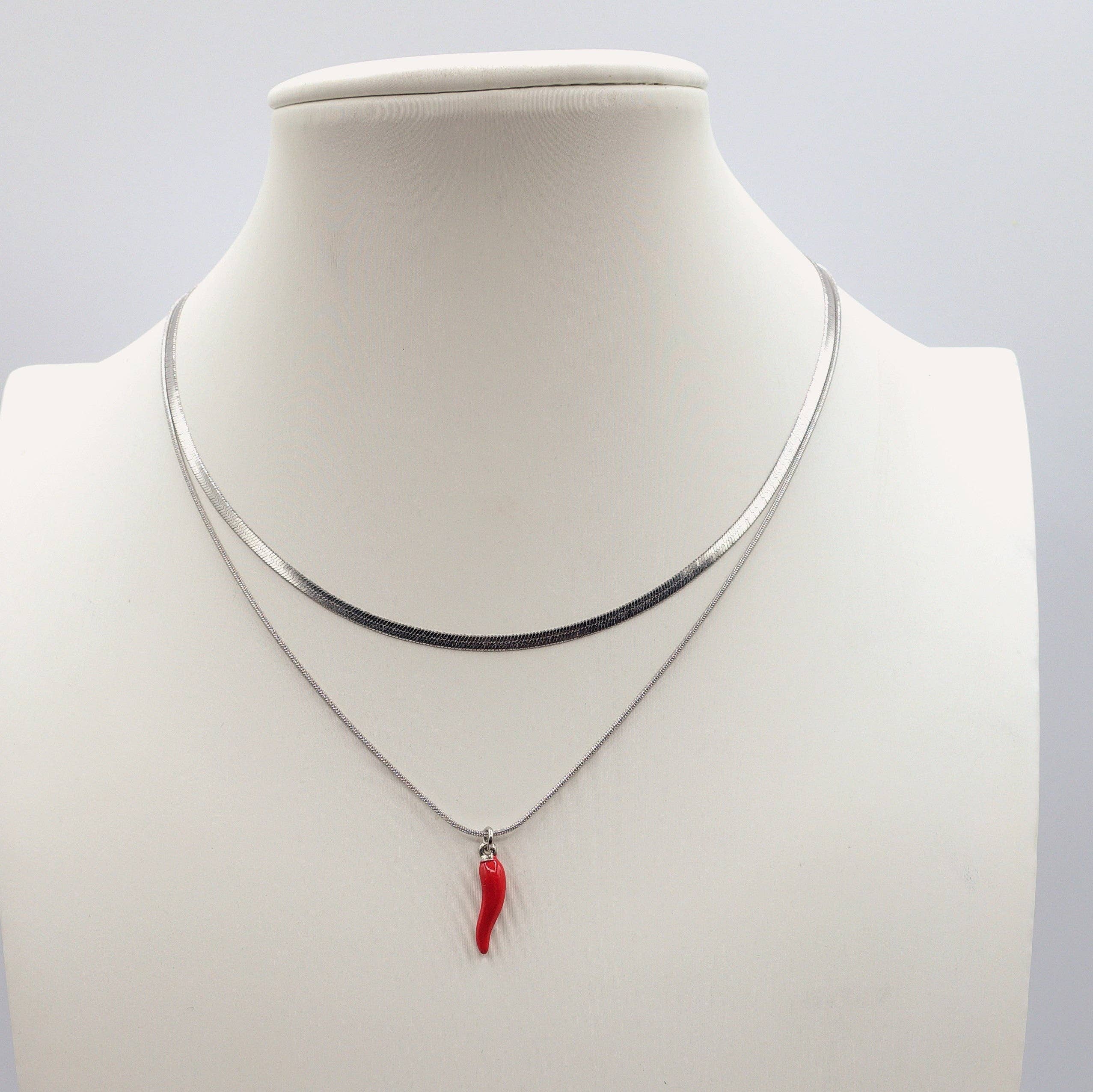 Daemon srls - Vente Colliers à pendentif - LUCKY ~ Acier inoxydable - Collier double avec pendentif cornet porte-bonheur4