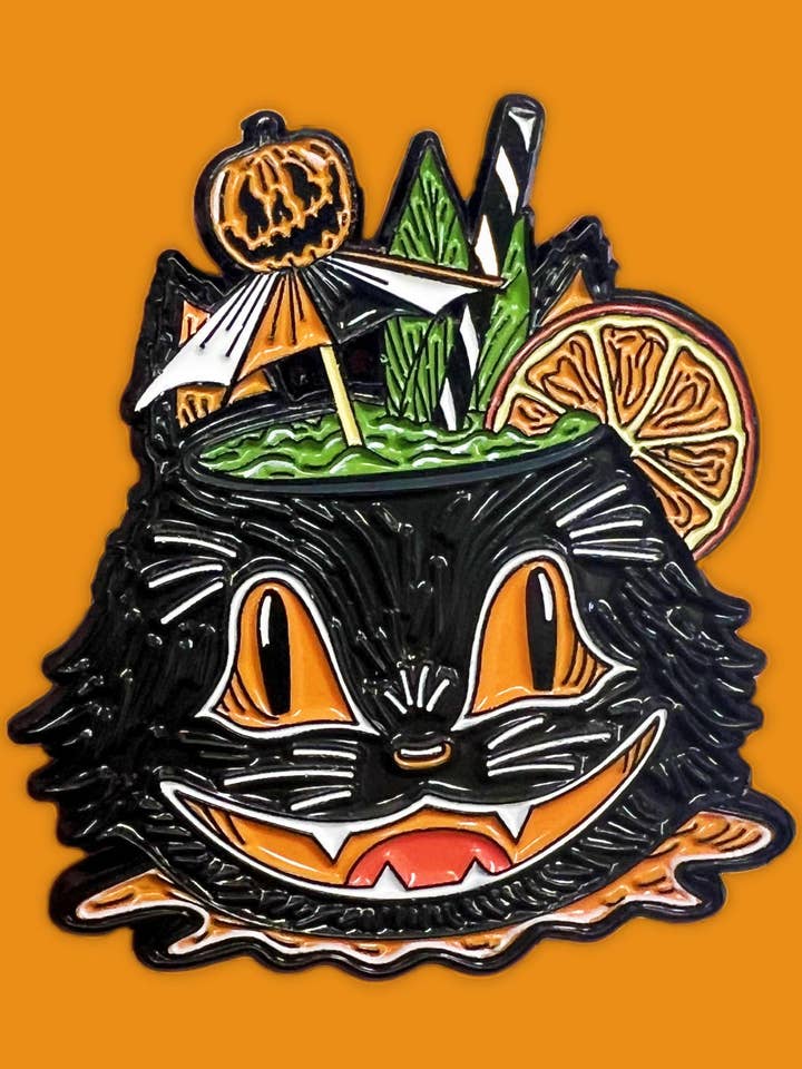 Summerween Pin, Vintage Halloween Black Cat, Hallowtiki for wholesale by Carrie Anne Hudson Art