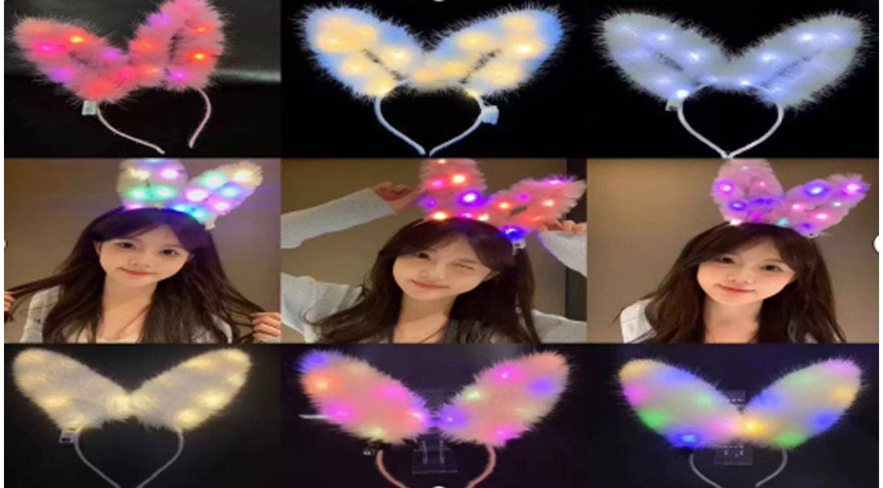 ASSORTED Led Big Bunny Ear Light up Fur Headband JH5828-5 (12PC) for wholesale on Faire5