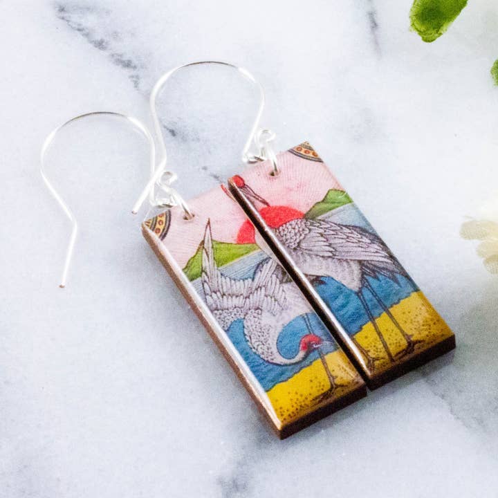 Vintage Japanse kraanrechthoek oorbellen voor wholesale door No Man's Land