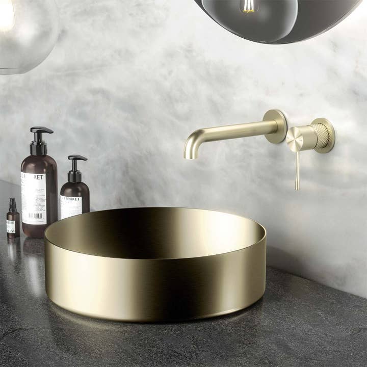Stilform Handels GmbH - Wholesale Bathroom Accessory Set - Park washbasin in brushed brass made of the finest stainless steel as a countertop washbasin without tap hole 400 x 400 x 145 mm5