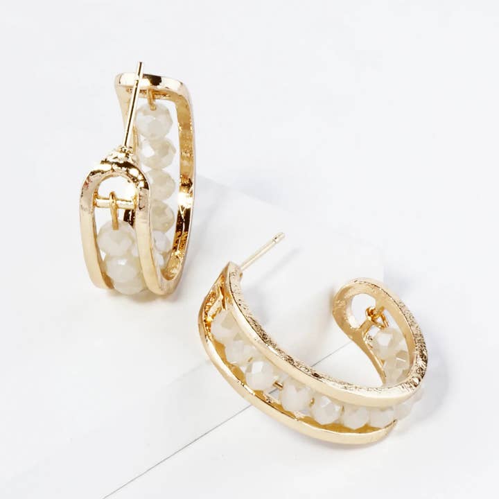 Wild Honey - Wholesale Hoop Earrings - 25Mm Faceted Glass Beaded Open Hoop Earrings8