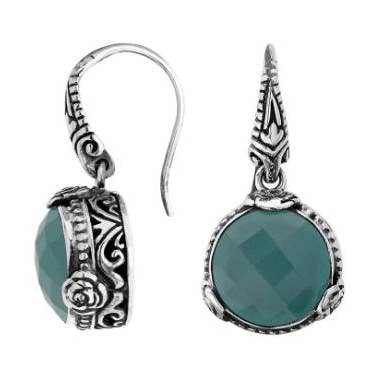 AE-6278-CH.B Sterling Silver Blue Chalcedony Quartz Earrings With Ornate Frame For Wholesale Collections for wholesale by Bali Designs