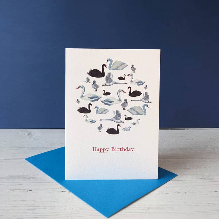 Greetings card - Swans - Happy Birthday for wholesale by Sarah Patel Design