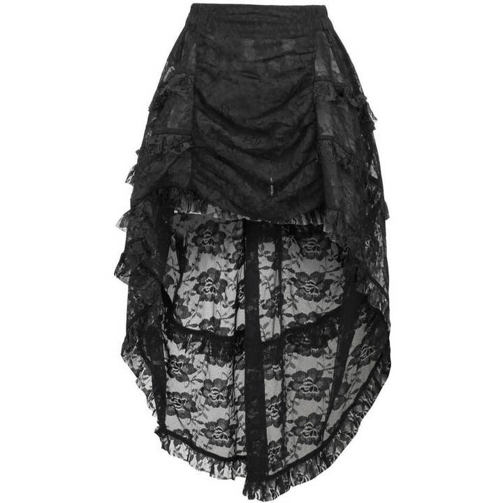 Black Lace Ruched Front High Low Lace Skirt for wholesale by Daisy Corsets