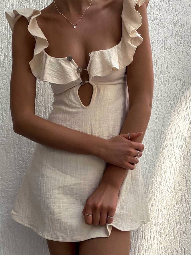 Summer Beige Ruffle Sleeveless Dress JRM080 for wholesale on Faire1