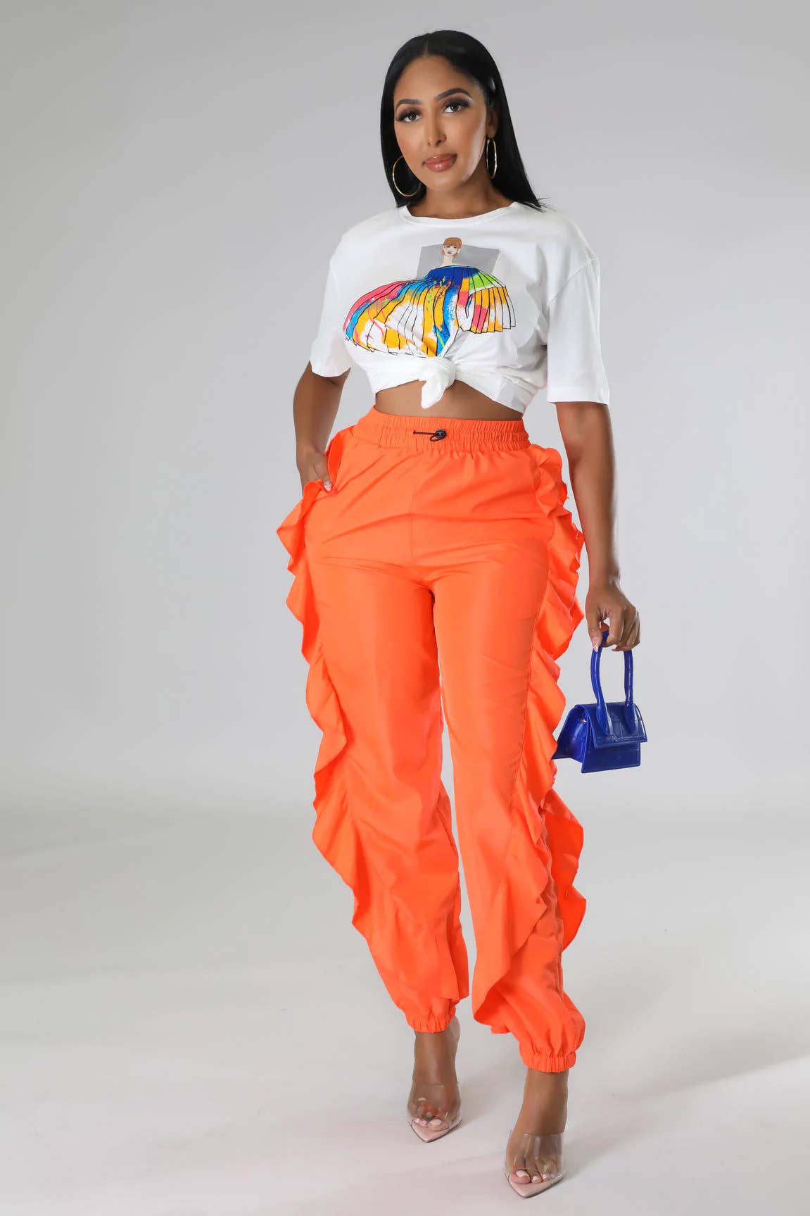 5besties inc - Wholesale Pants - Women's - DRAWSTRING WAIST RUFFLE SIDE CARGO PANTS2