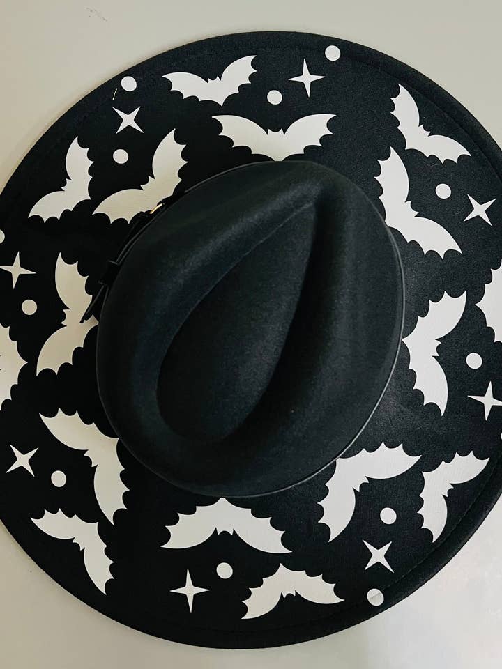 Vegan Felt Wide Brim Hat - XL Brim - Bat Crown for wholesale by Witchwood Bags