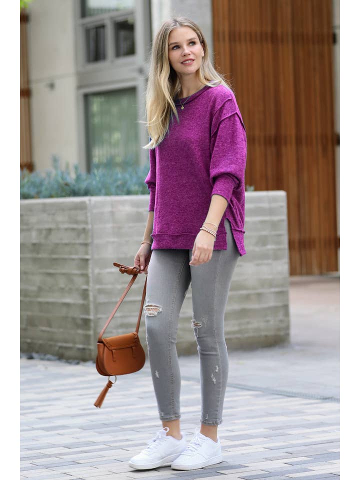 42POPS - Vente Pull en maille – femme - Pull en maille mélangée brossée avec coutures apparentes23