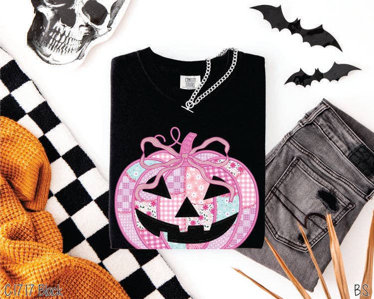 Bama Screens - Wholesale Graphic Sweatshirt - Women's - Preppy Floral Pink Pumpkin #BS83887