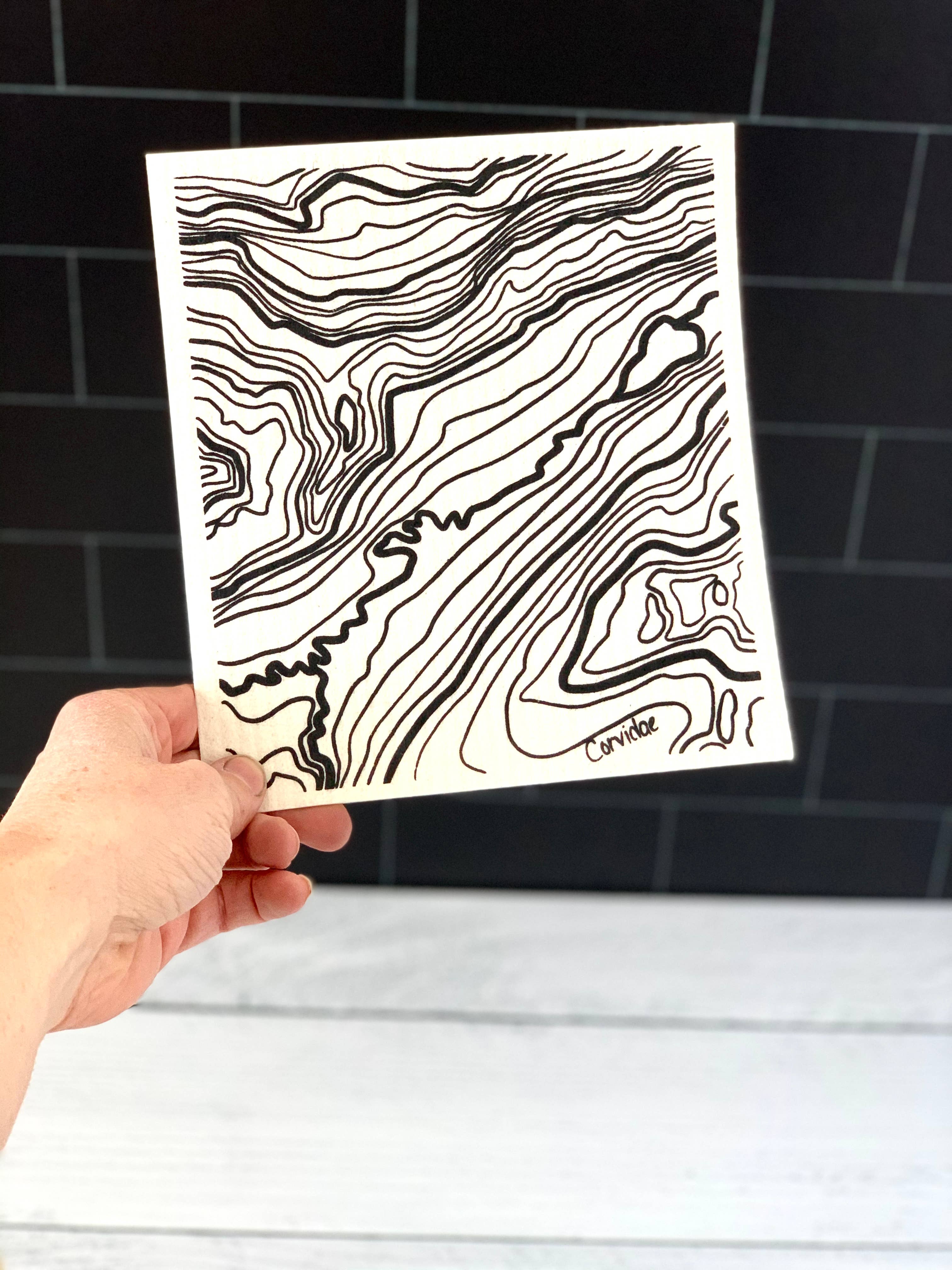 Corvidae drawings & designs - Wholesale Dishcloth - Topo Map Swedish Dishcloth1