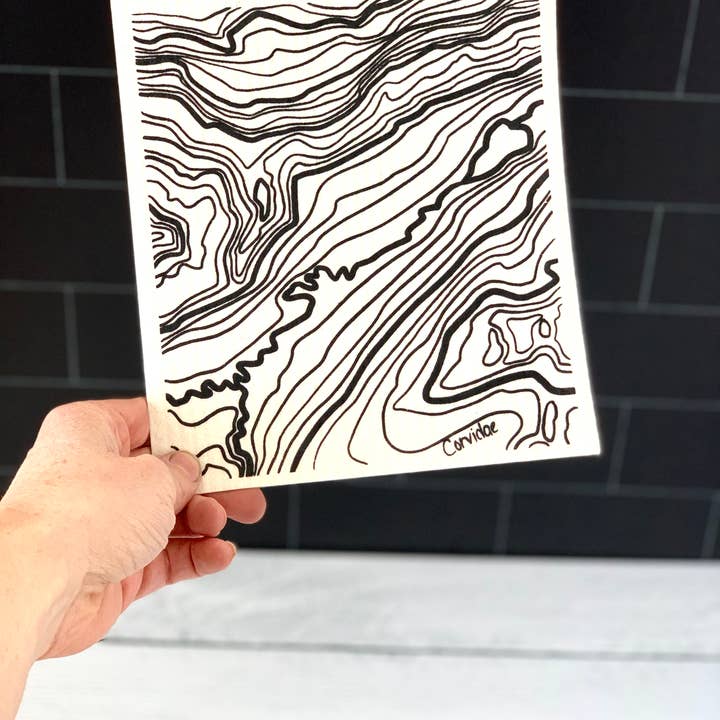 Corvidae drawings & designs - Wholesale Dishcloth - Topo Map Swedish Dishcloth1