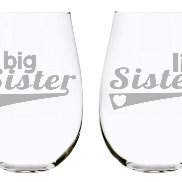Set sans pied Big Sister, Lil Sister, 17 oz. Cristal sans plomb pour la vente par C&M Personal Gifts