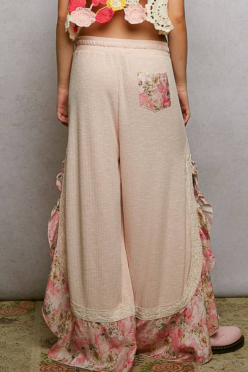 Pol Clothing - Wholesale Pants - Women's - Floral Pattern Ruffle Detail Ribbed Knit Pants31