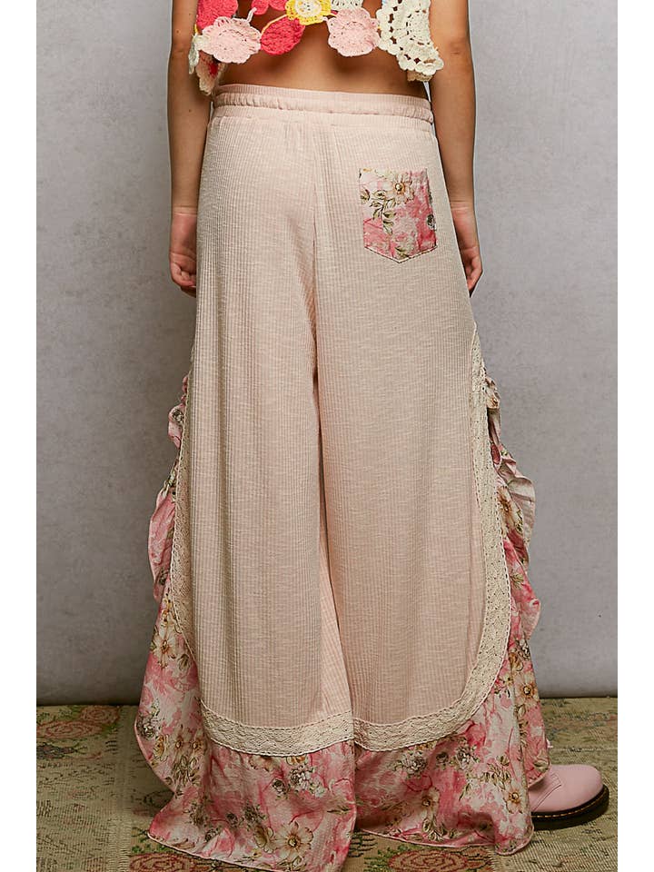 Pol Clothing - Wholesale Pants - Women's - Floral Pattern Ruffle Detail Ribbed Knit Pants31