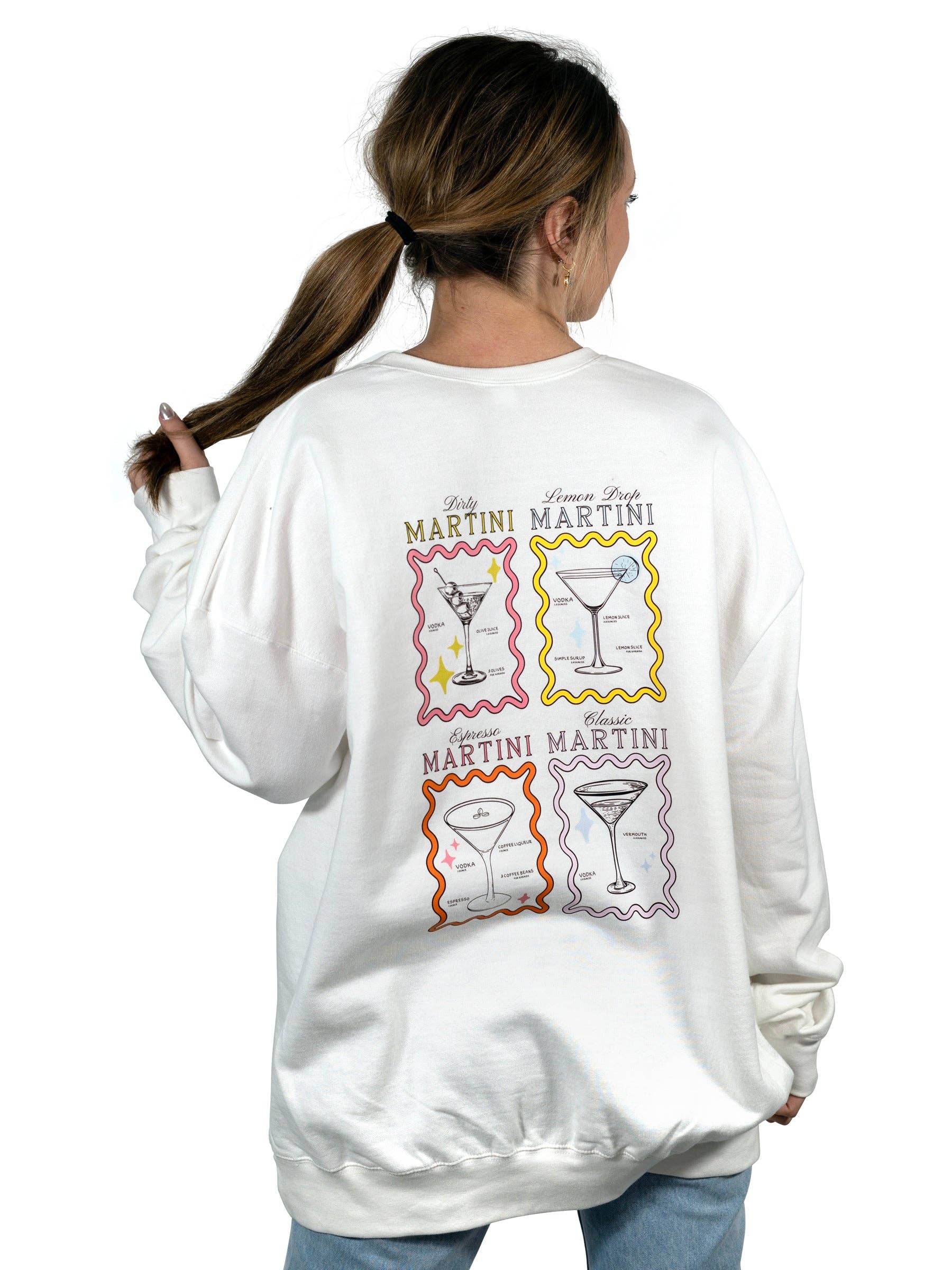 Grafica SS/multicolore bianca Felpa Martini Recipe in vendita all'ingrosso su Faire0
