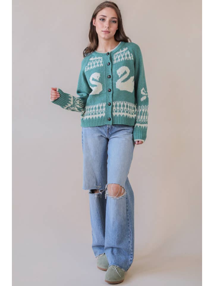 VERY J - Wholesale Cardigan - Women's - 12W3463N-Oversized Graphic Casual Knit Sweater Cardigan24