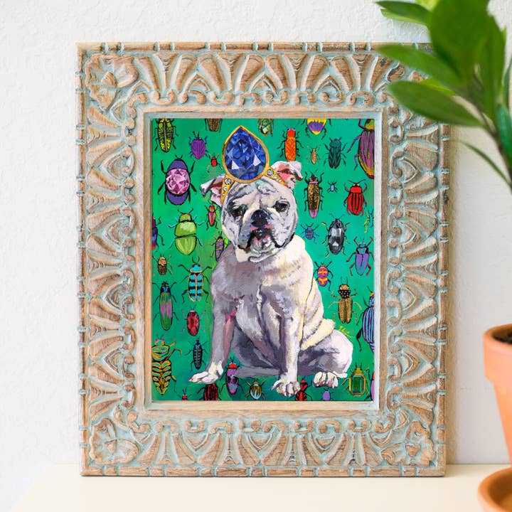 8" x 10" Art Print of English Bulldog and Beetles for wholesale by The Stationery Bakery