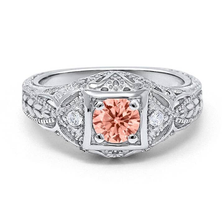 Antique Style Wedding Ring Round Simulated Morganite CZ for wholesale by Blue Apple Imports