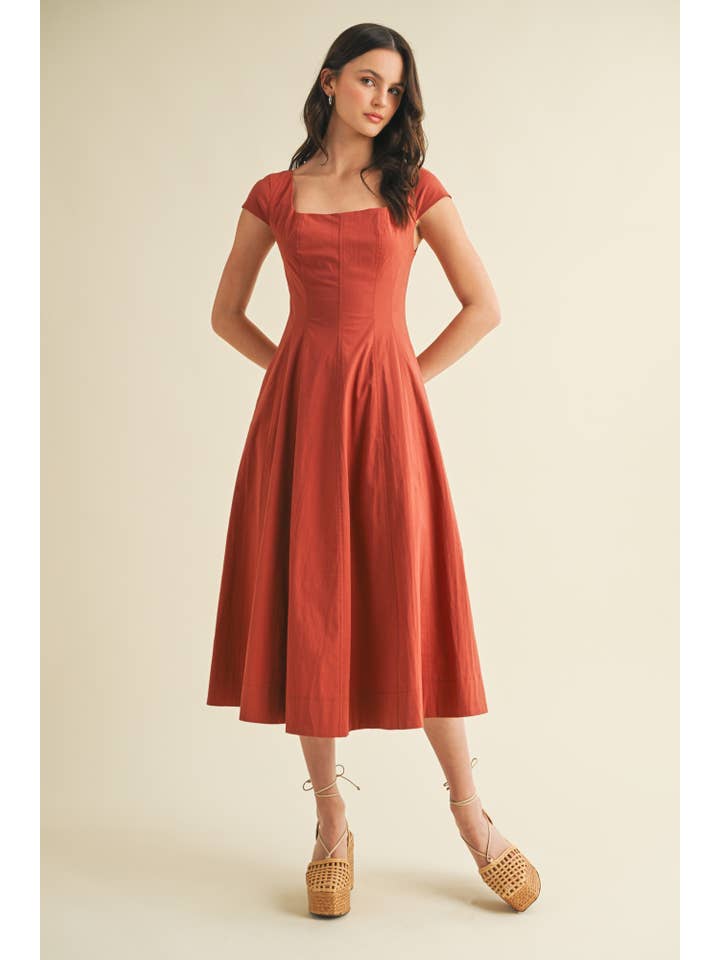 Mustard Seed - Wholesale Dress - Women's - SQUARE NECK CAP SLEEVE A LINE DRESS