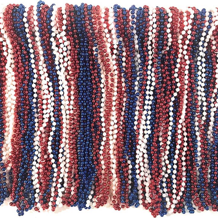 The Mardi Gras Krewe - Wholesale Party Favor - Red White Blue Mardi Gras Beads 33 inch 7mm, 10 Dozen, 120 Pieces